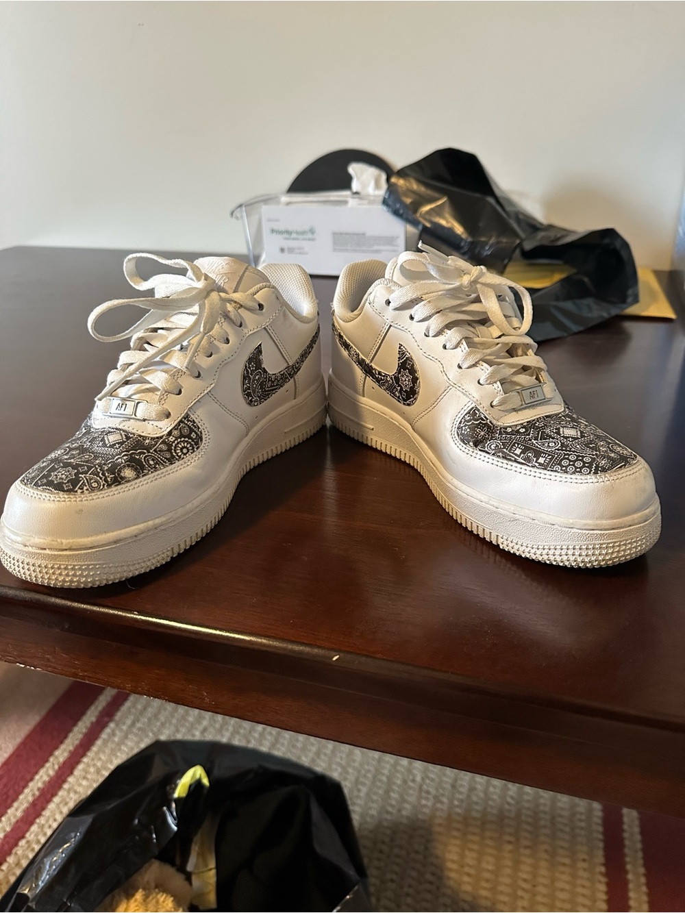 Nike Women’s White Low-Top Sneakers with Black Paisley Accents